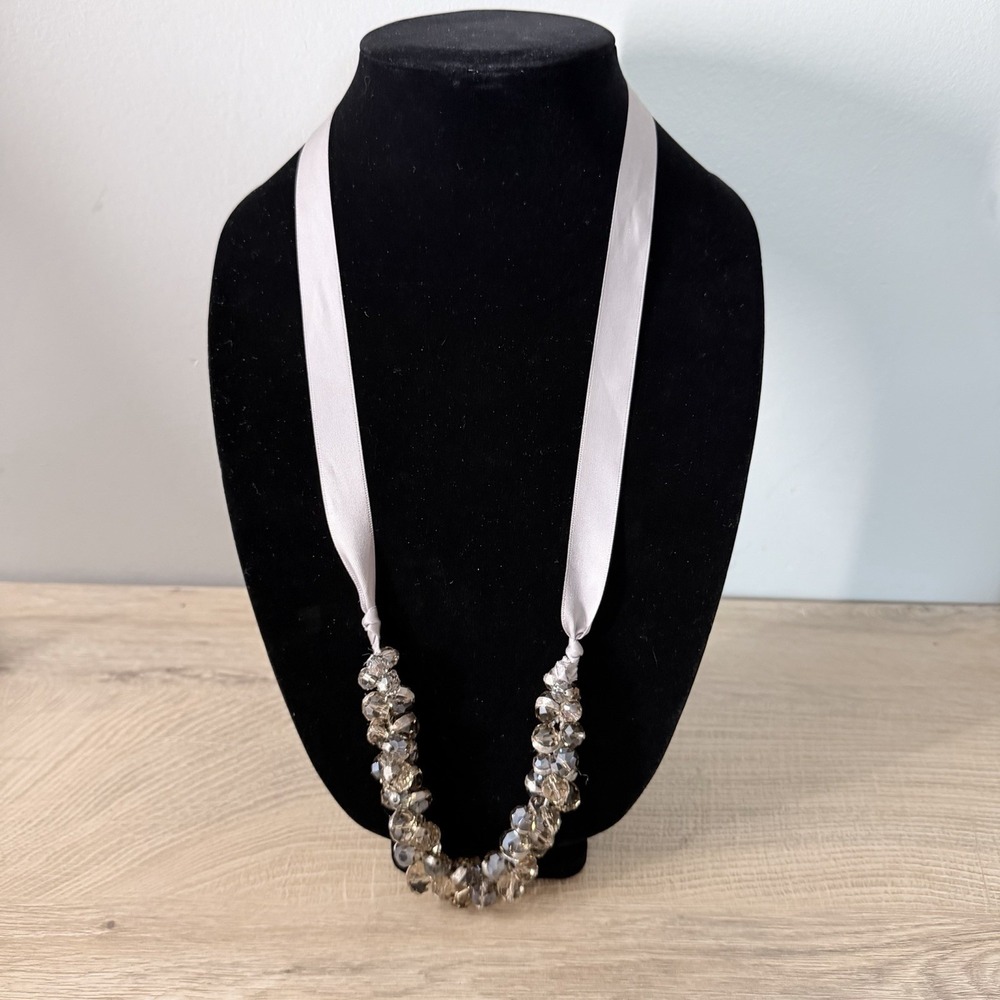 Loft Ribbon Statement Necklace Romantic Glam Feminine Boutique Layered Jewelry
